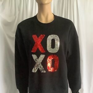 Fleurish Black Crewneck Sweatshirt with Red and Silver Sequin XO